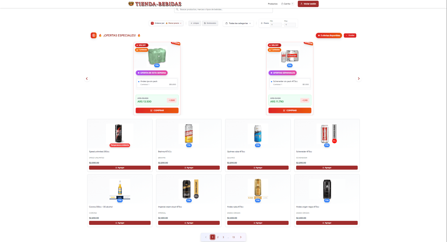 Ejemplo de pantalla de carrito y totales en una tienda demo